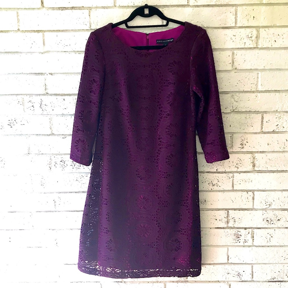 Madison Leigh Purple Crochet Lined Shift Dress